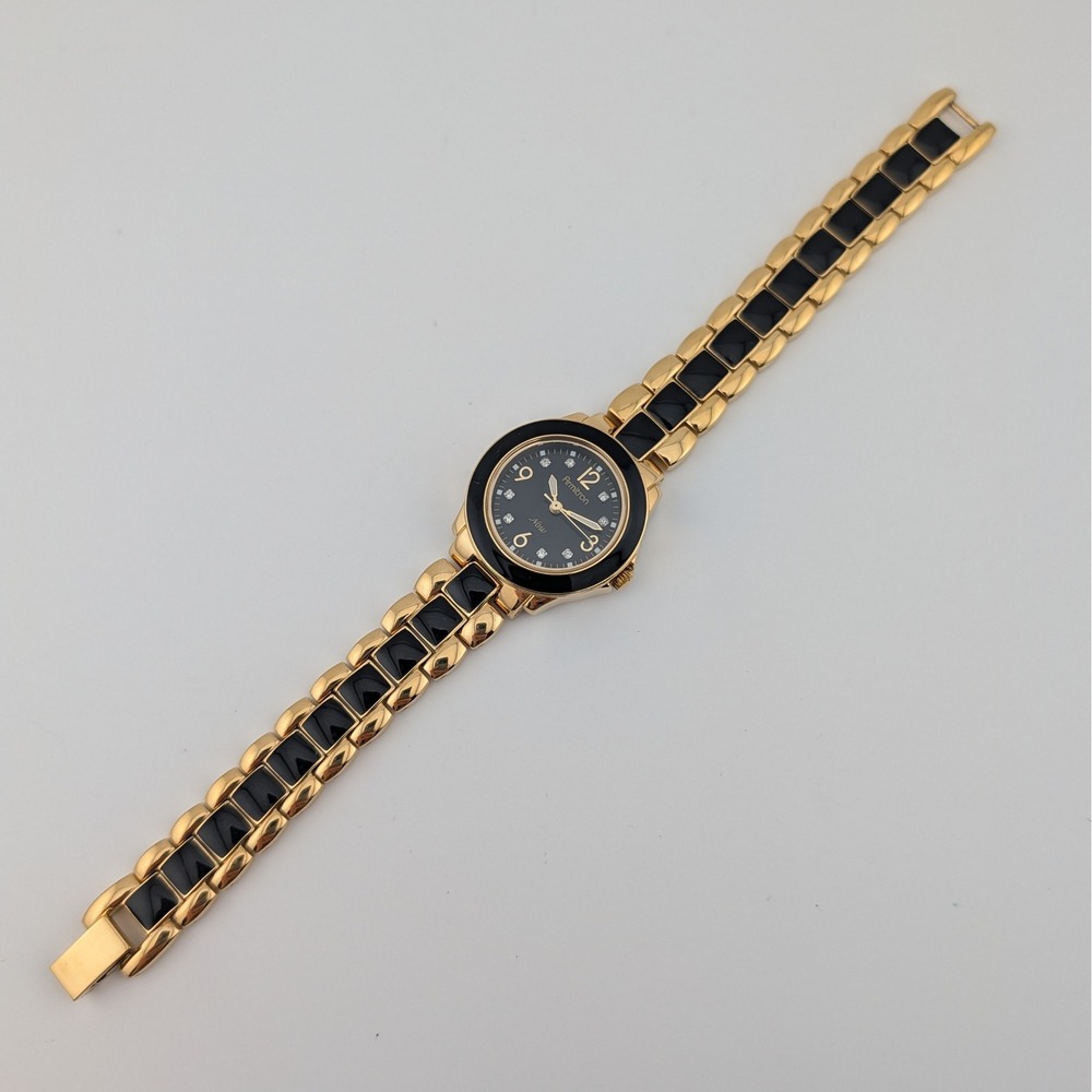 Armitron Now Gold Tone Black Enamel Crystal Accent Womens Watch - Picture 9 of 10